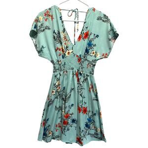 Bebop Babydoll Women Dress S Green Floral Beach Cruise Coquette Euro Vaca